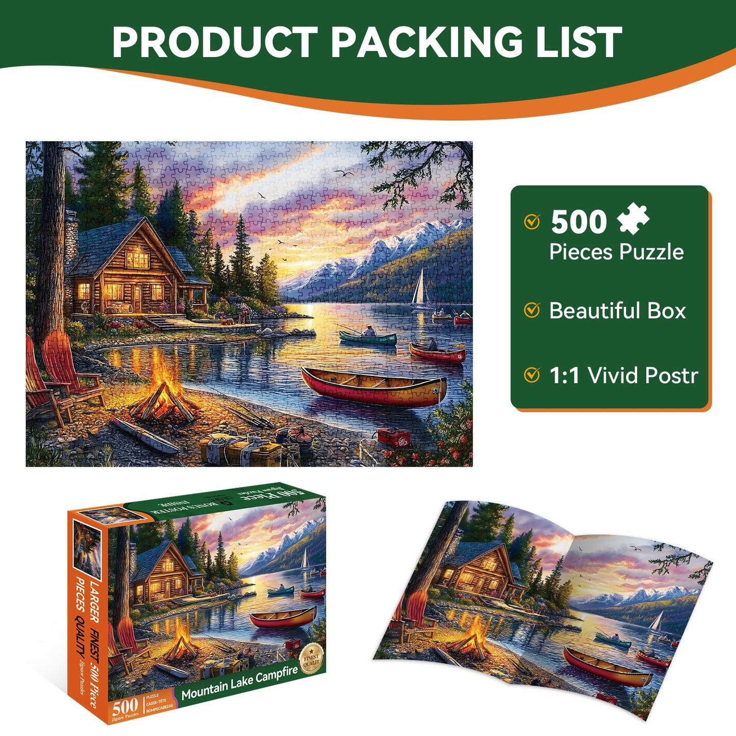 Jigsaw Puzzle for mature-themeds 500 Pieces - 500 Piece Puzzle with Scenic Cabin  Interlocking mature-themed Puzzles  Letter Clues  1:1 Poster  Home Decor Gift | 20.5 x 15 in