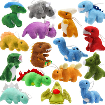 16 Pack Plush Dinosaurs Bulk, Mini Dinosaur Figures Assortment Keychain Toy, Soft Dino Stuffed Animal Set Gifts For Kids, Easter Basket Stuffers, Goody Bag Filler, Doll Machine, Toddler Party Favors