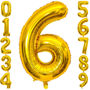 6 Number Balloon Gold 40 Inch Big Foil Mylar 6Th Balloons For 6 Year Old Boy Girl Birthday Party Decorations Wedding Anniversary