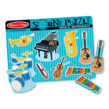 Melissa & Doug Musical Instruments Sound Puzzle - Wooden Peg Puzzle With Light-Activated Sound Effects (8 Pcs) Wooden Peg Baby Music Learning Toys, For Toddlers And Preschoolers Ages 2+