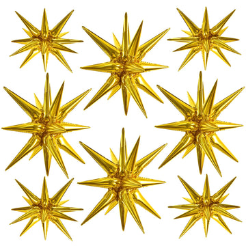 Toniful 8 Pcs Gold Star Foil Balloons Large Star Balloons Gold Explosion Star Mylar Balloons For Party Backdrop Christmas New Ye