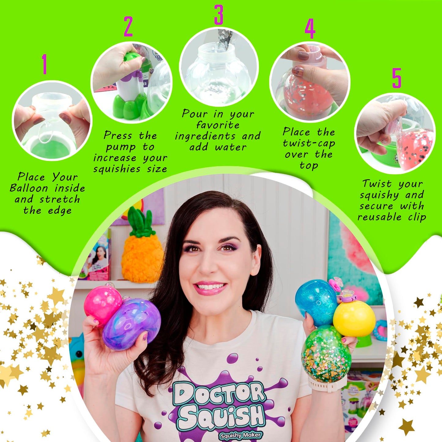 Doctor Squish Glow in The Dark Squishy Pack Refills - DIY Neon Squishy Making Kit for Creative Fun