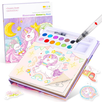 Accevo Paint with Water Coloring Books for Toddlers, Unicorn Theme Mess Free Watercolor Painting Papers for Kids Water Color Pai