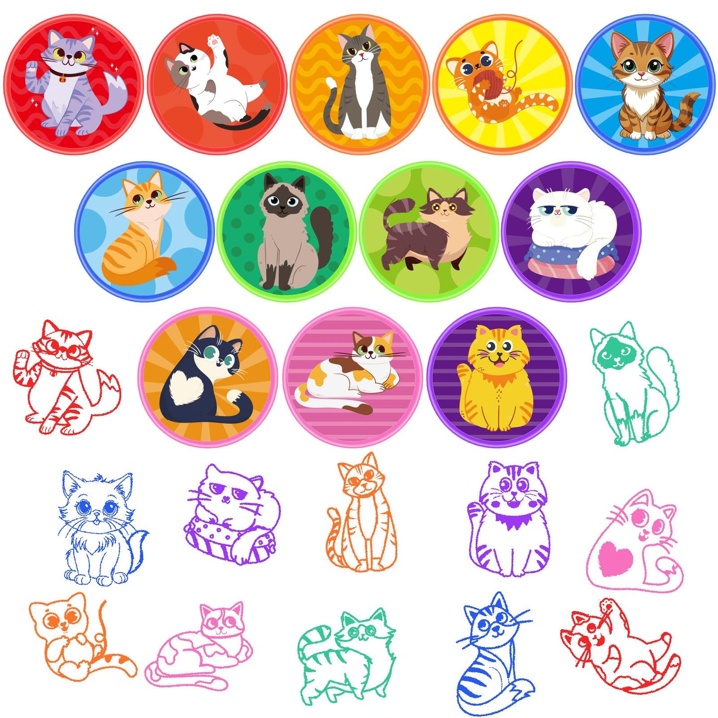 Cinrobiye 24Pcs Cat Party Stampers for Boys Girls,Pet Kitty Party Birthday Favors,Cats Goodie Bag Fillers, Classroom Rewards, Ca