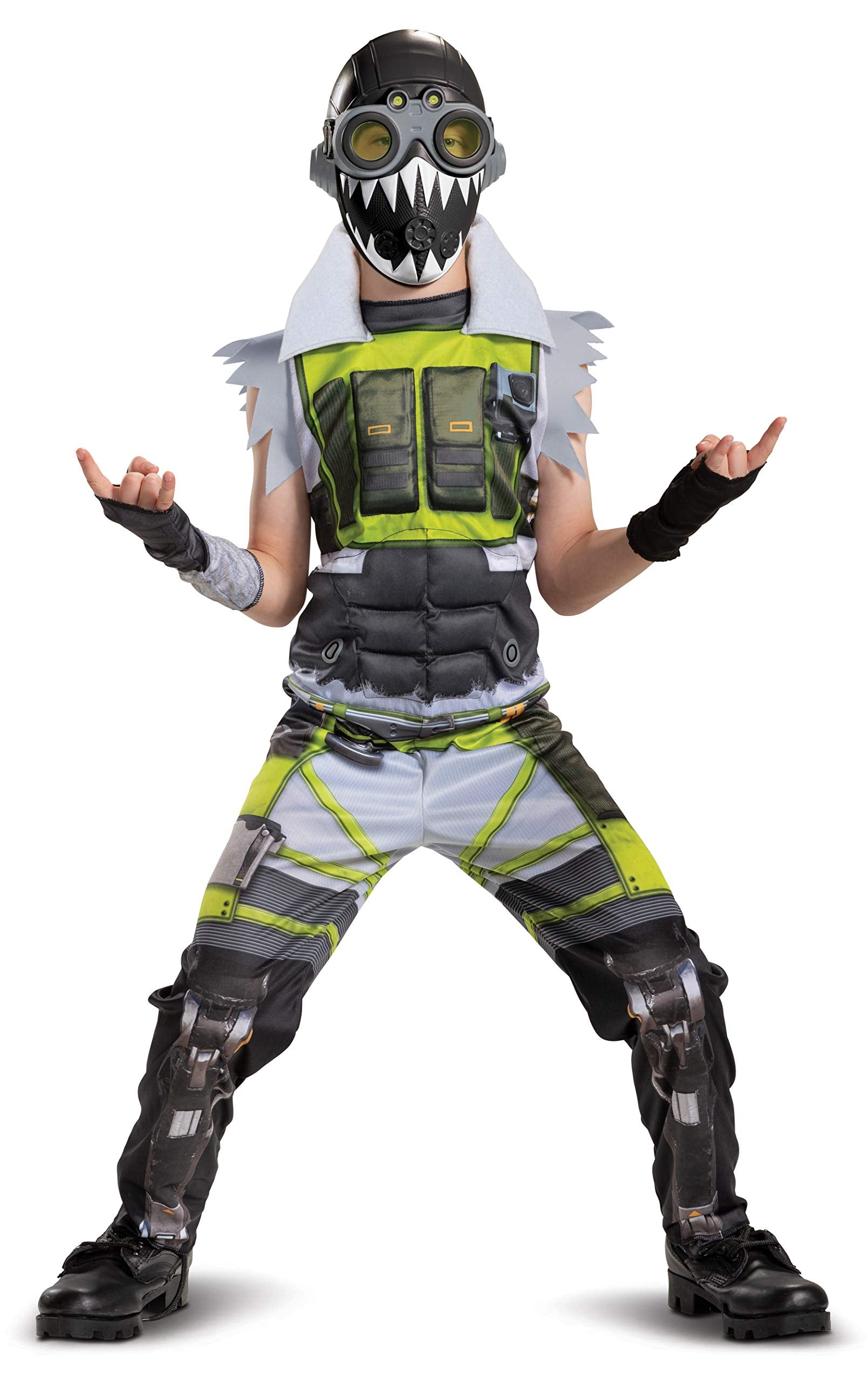 Disguise Apex Legends Octane Costume, Video Game Inspired Muscle Padded Jumpsuit and Mask, Child Size Extra Large (14-16), Green