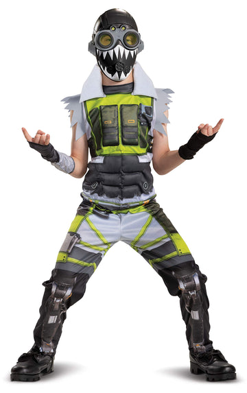 Disguise Apex Legends Octane Costume, Video Game Inspired Muscle Padded Jumpsuit and Mask, Child Size Extra Large (14-16), Green