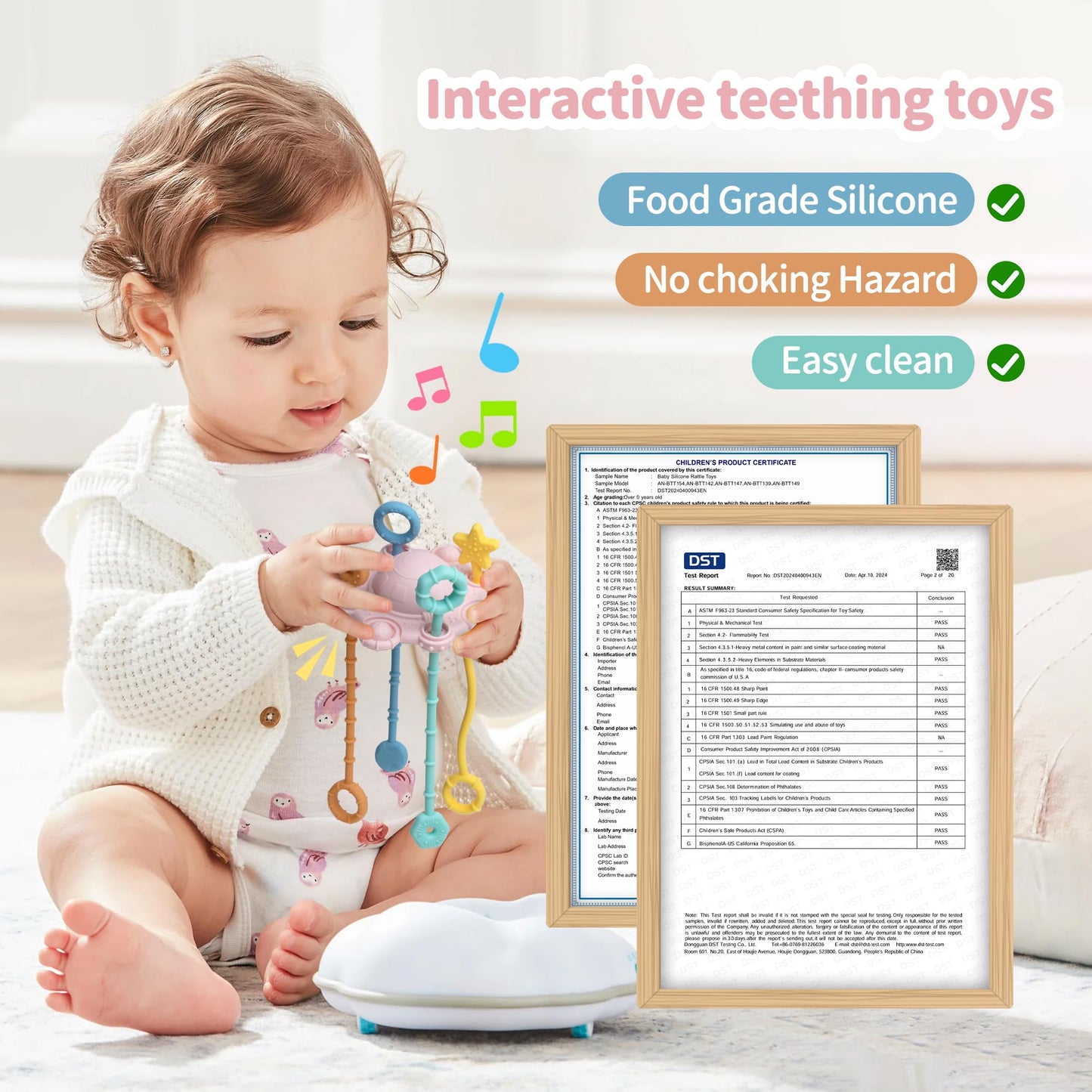 Montesorri-Toys - Pull String Toys For Baby - Made Of 100% Food Grade Silicone With Built-In Rattle Function And Easy To Clean D