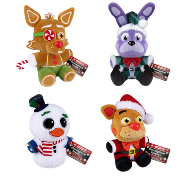 Funko Plush! Fnaf Five Nights At Freddy 'S - Set Of 4 - Holiday Elf Bonnie, Holiday Snowman Chica, Holiday Gingerbread Foxy And 