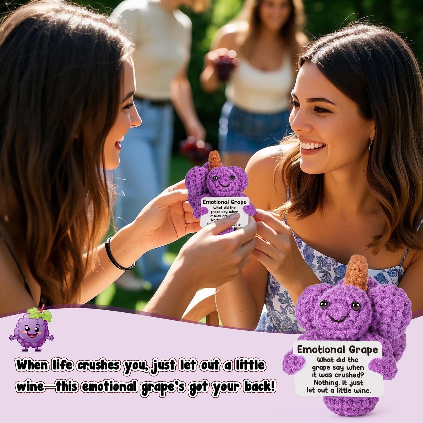 Weming Emotional Supporting Grapes, Handmade Positive Crochet Grapes Plush, Funny Gift For Coworker, Friend, Or Loved One, Perfe