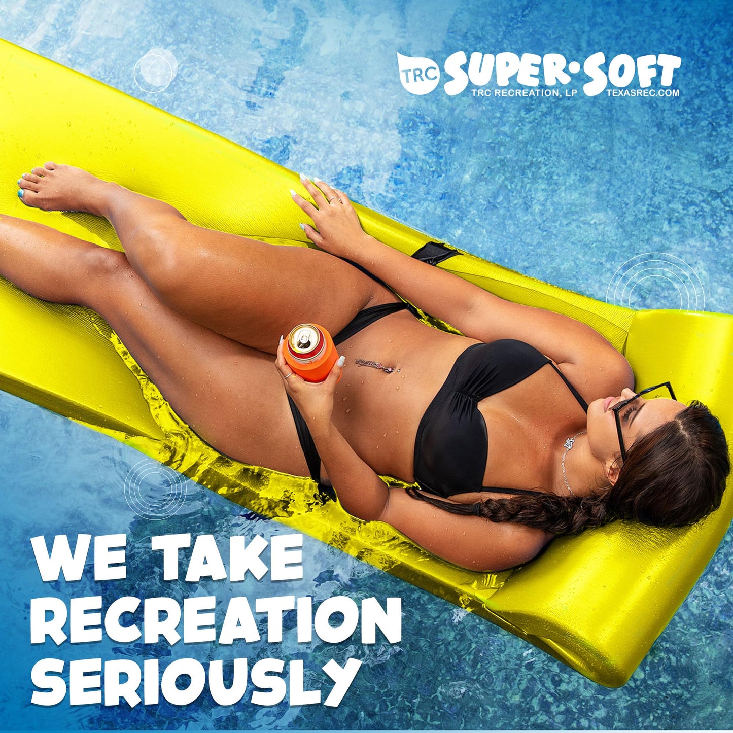 TRC Recreation Sunsation 1.75  Thick Vinyl Coated Foam Swimming Pool Float Mat mature-themed Lounger with Built-In Roll Pillow  Yellow
