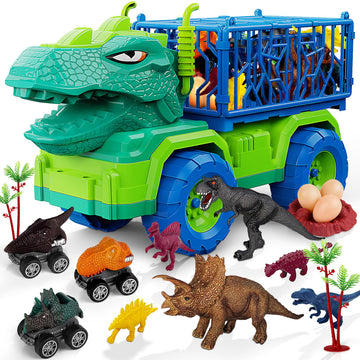 MindPal 19 in 1 Dinosaur Toys for Kids 3-5 5-7, Dinosaur Truck Set for Toddlers with 3 Pull Back Cars, 8 Dino Figures, Christmas