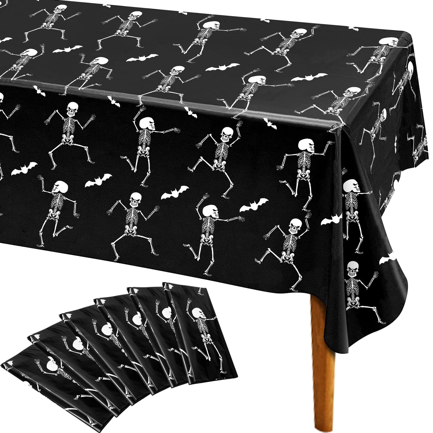 Iceyyyy 6 Packs Disposable Halloween Tablecloth - 54 x 108 Plastic Waterproof Halloween Tablecover, Rectangular Halloweens Skele