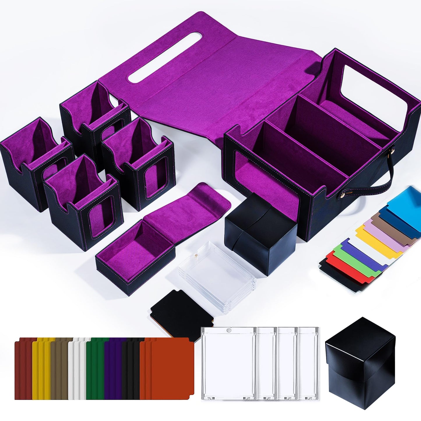 ArtBoutiq Commander Deck Box for MTG  6-Deck Modular Card Case with Dice Tray  Holds 600+ Double-Sleeved Cards and 35PT Magnetic Card Holders for Trading Cards & TCG Collections  B&P