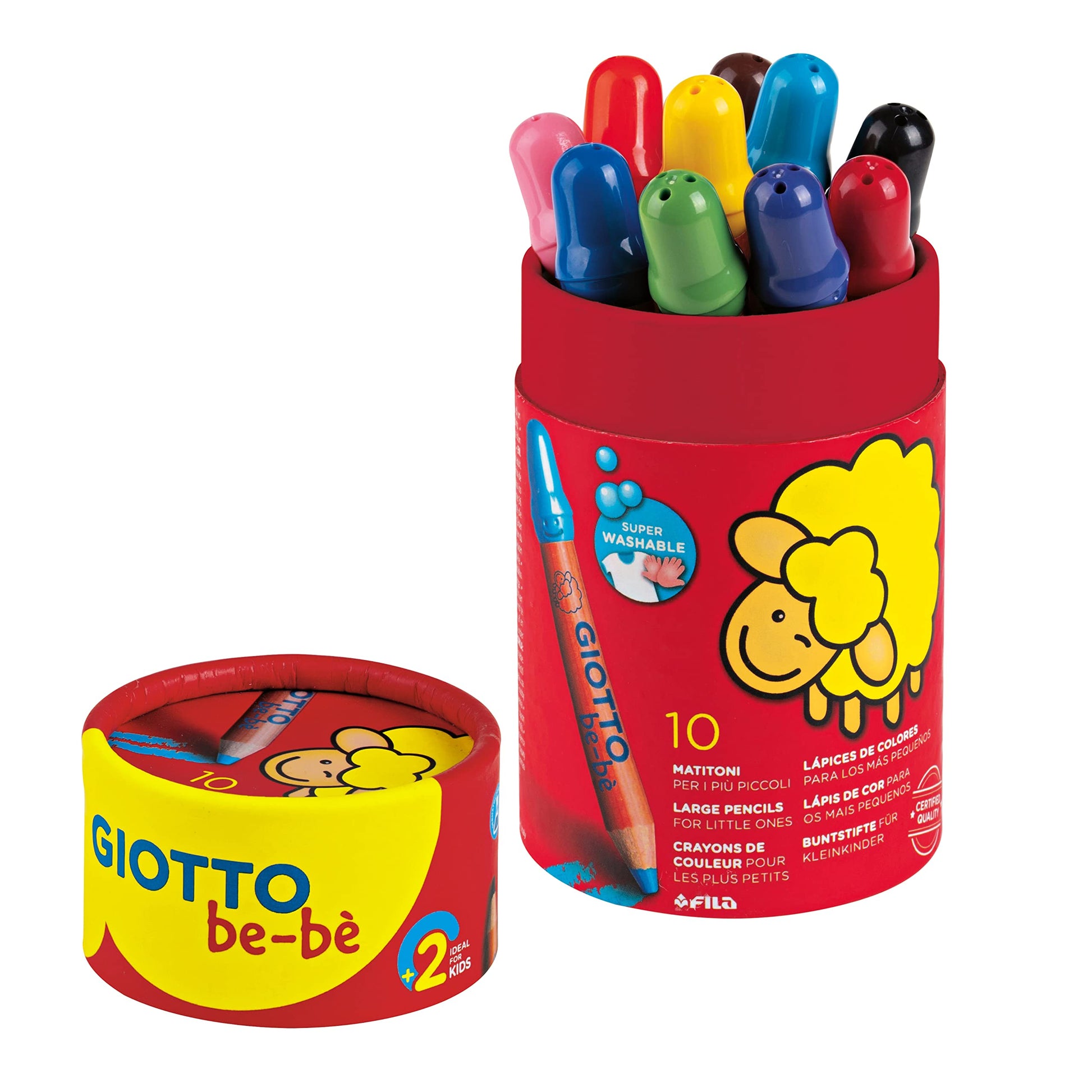 GIOTTO be-b Large Colouring Pencils Set, 10 Assorted Colours, Super Washable, Suitable for Ages 2+, Ideal for Children