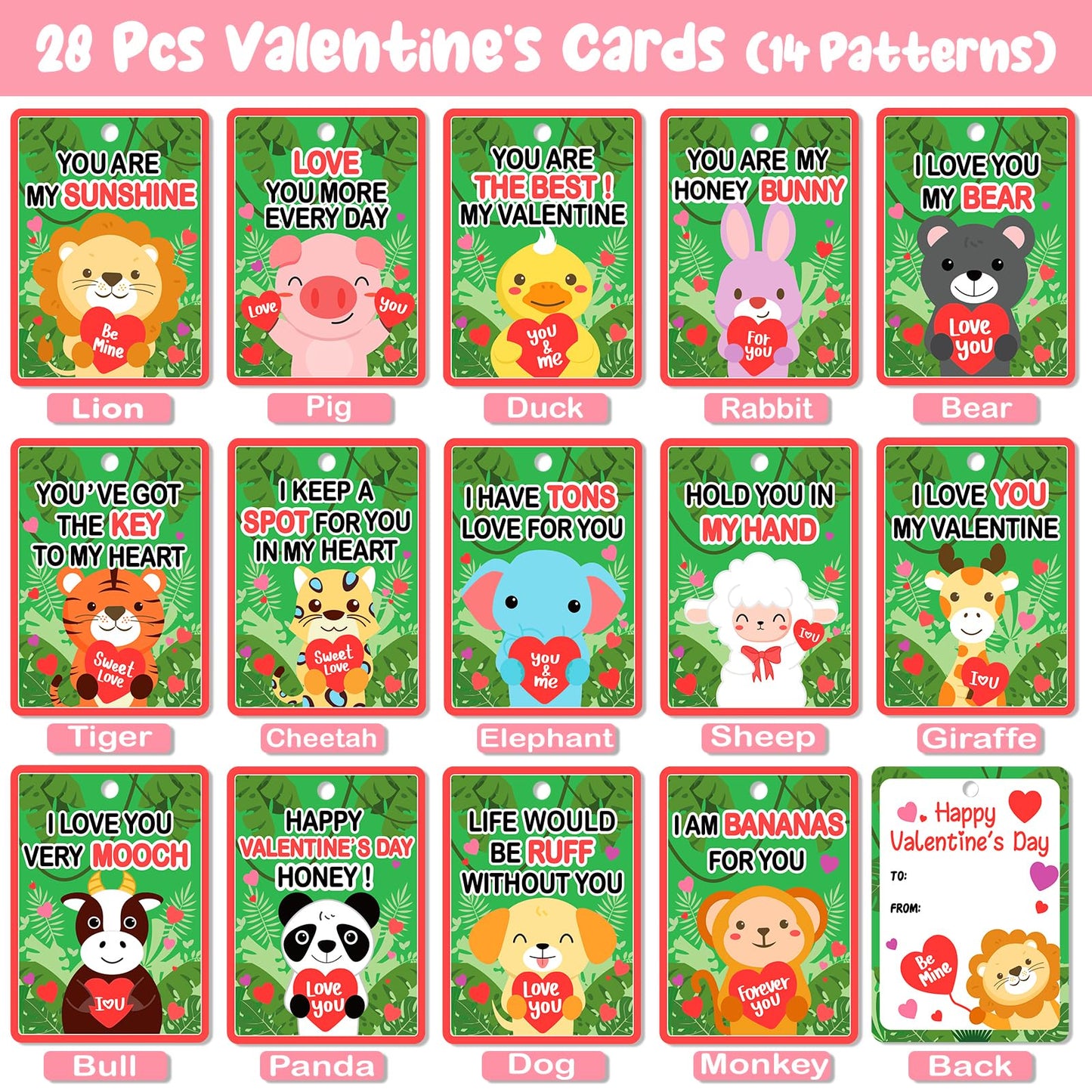 Aitbay Valentines Day Gifts Toys For Kids - 28 Packs Valentines Day Cards With Mini Animal Plush Toy Set - Valentine Exchange Cards Gift Classroom Prize Party Favors School Rewards Gift Exchange