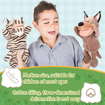 Wettarn 10 Pcs Animal Hand Puppets 12 Inch Soft Plush Plush Puppets Lion Orangutan Giraffe Tiger Pig Elephant Hand Puppets For B