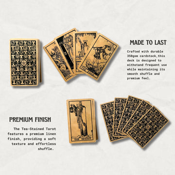 Vieux Monde Express The Tea-Stained Tarot & Guide | Classic Tarot Cards | Made In Usa | Linen Finish | 78 Cards | Full Size | 4.