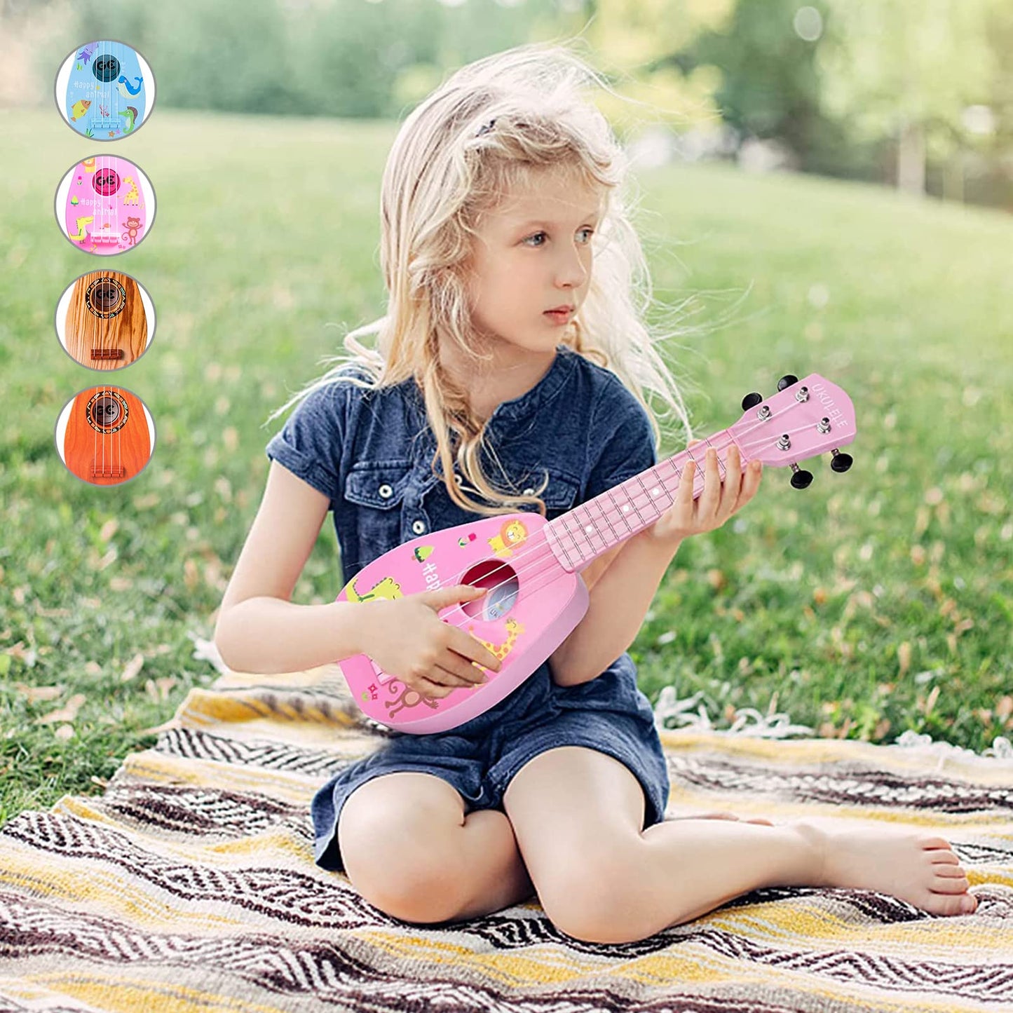 17 Inch Kids Ukulele Guitar Toy 4 Strings Mini Children Musical Instruments Educational Learning Toy For Toddler Beginner Keep Tone Anti-Impact Can Play With Picks/Strap/Primary Tutorial