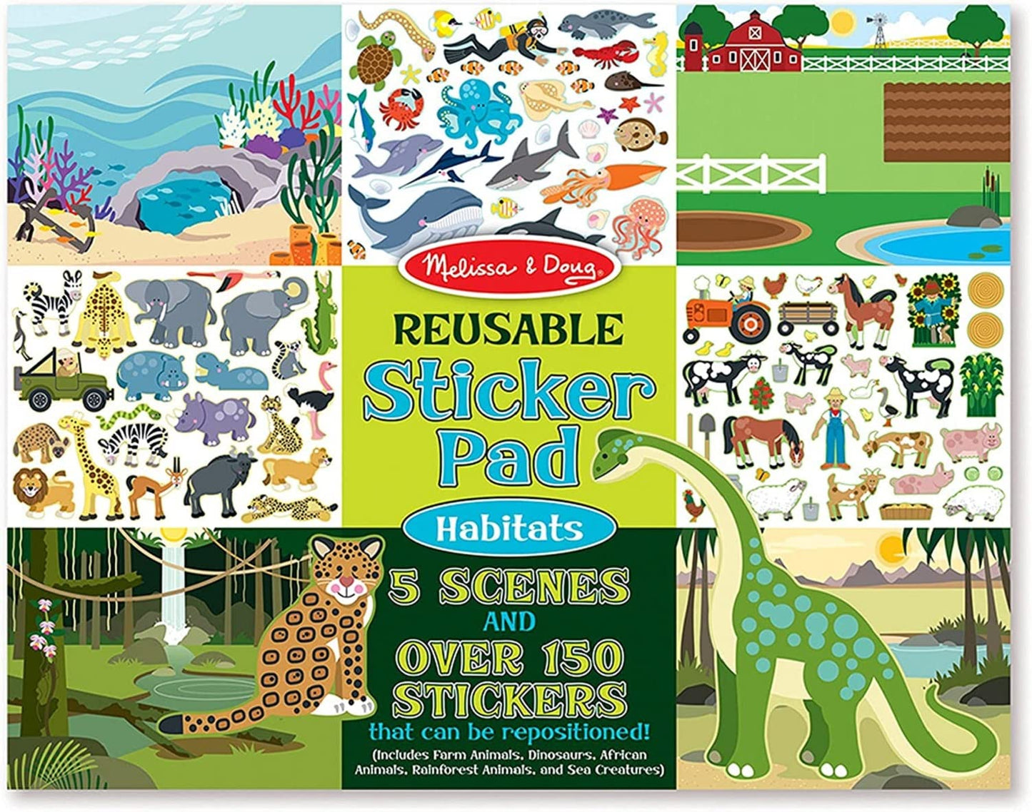 Melissa & Doug Reusable Sticker Pad: Habitats - 150+ Stickers - FSC Certified - 14.1" x 11.2" - Multicolor - Model 4196