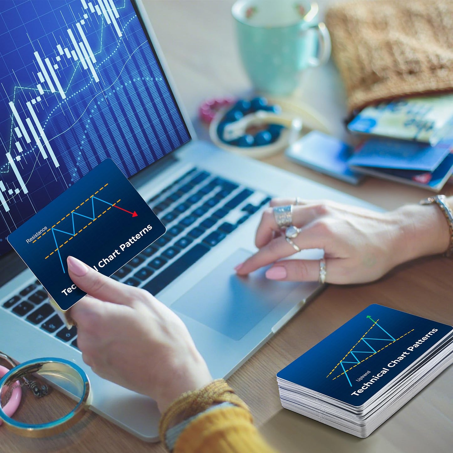 Arrowbash Stock Trading Cards Trading Market Accessories Flash Cards 67 Charts Candlestick Pattern Accessories for Technical Ana