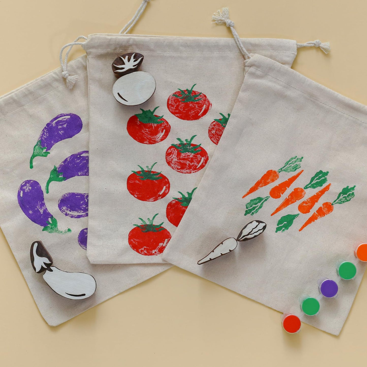 Gubbachhi Wooden Stamp Art Vegetables For Kids 3+ Years, 4 To 8 Years | Diy Art & Craft Toy With Wooden Stamps | Montessori Educ