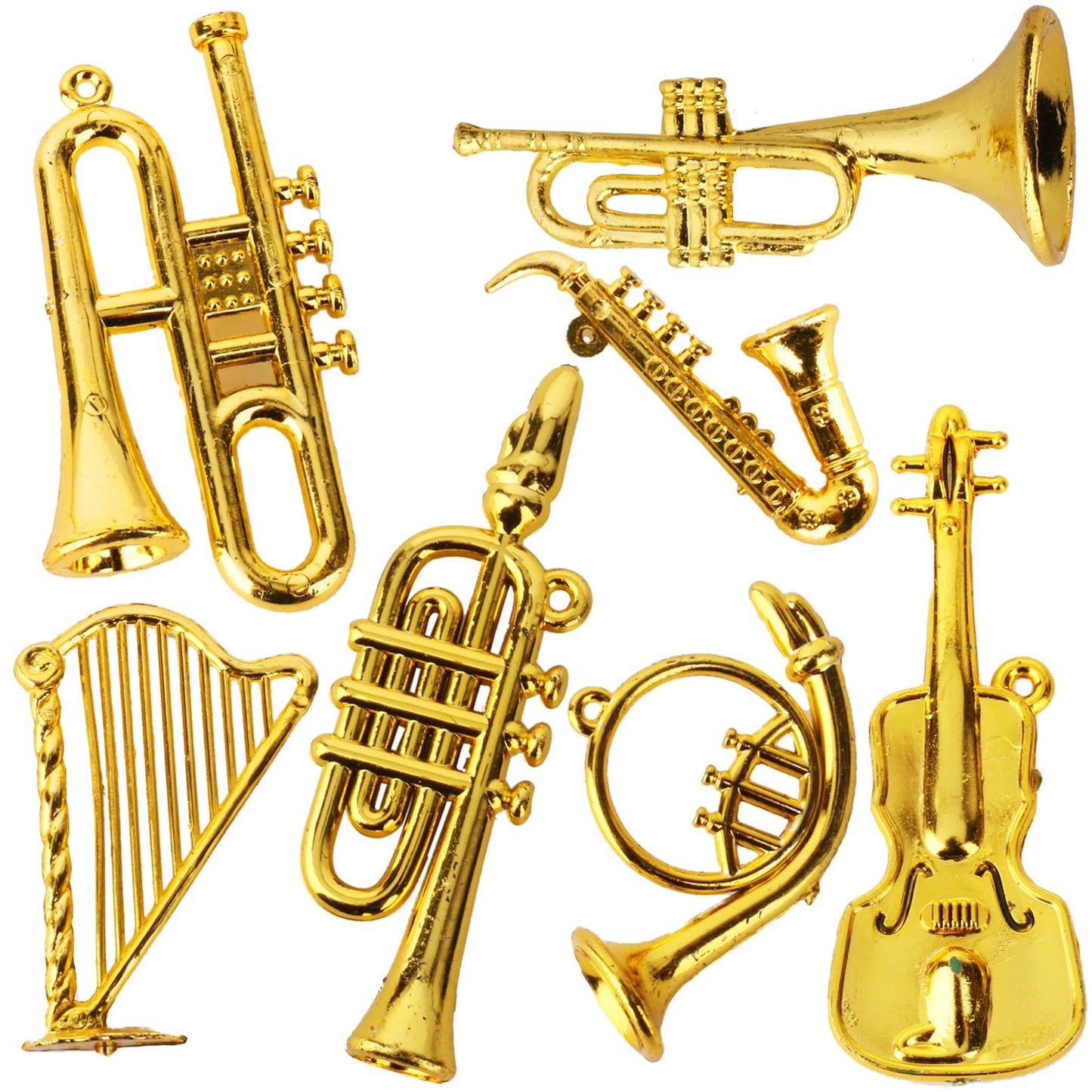 Mini Musical Instruments Set Miniature Musical Instruments Gold Christmas Tree Ornaments Mini Instruments Collection with Tiny Guitar Trumpet Saxophone Dollhouse Accessories Holiday Decorations 7pcs
