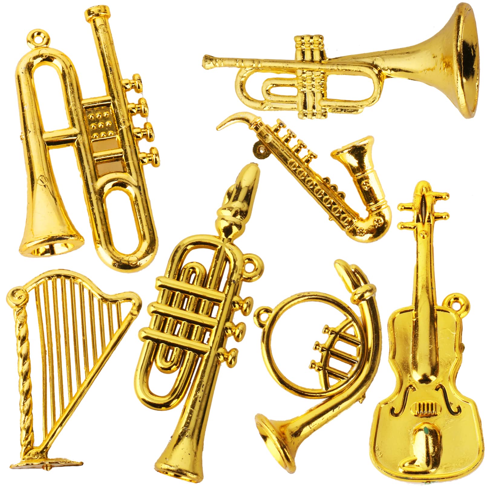 Mini Musical Instruments Set Miniature Musical Instruments Gold Christmas Tree Ornaments Mini Instruments Collection with Tiny Guitar Trumpet Saxophone Dollhouse Accessories Holiday Decorations 7pcs