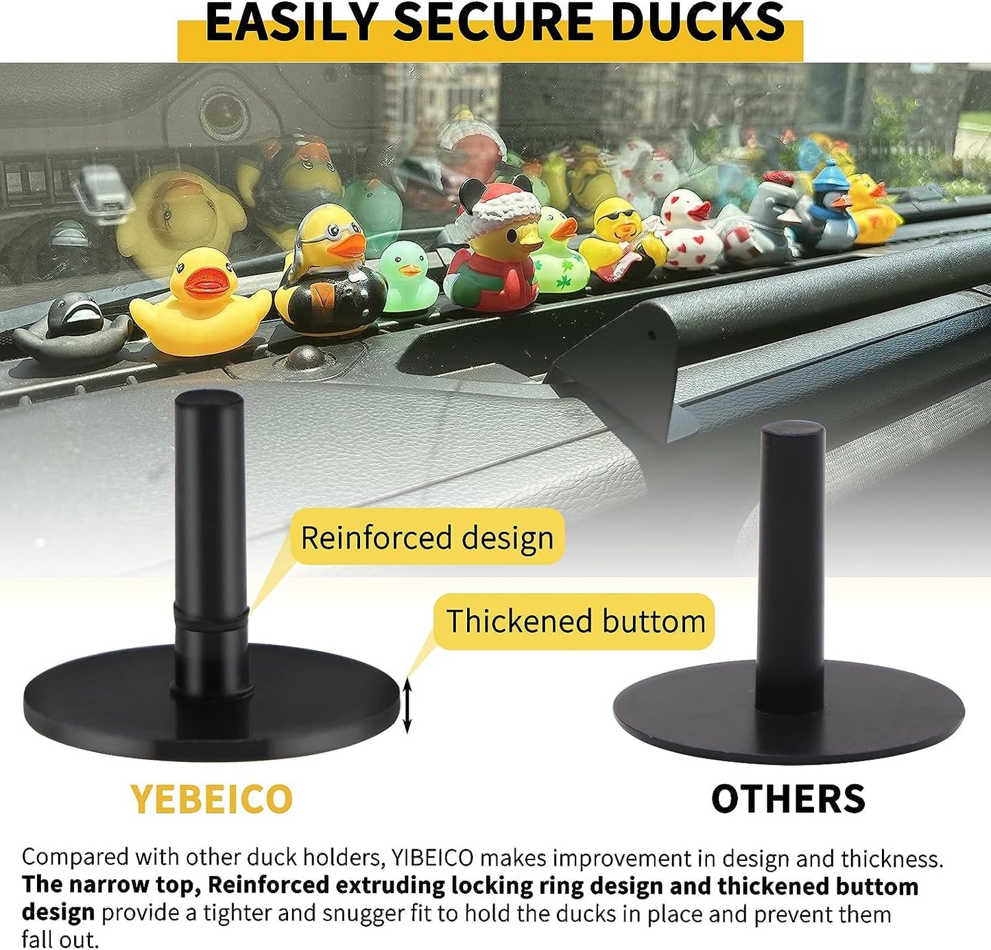 Yibeico 20Pcs Duck Plug, Rubber Duck Mount, Flock Locker Rubber Duck Holder Dashboard For Jeep Dash & Fixed Display, Gift For Je