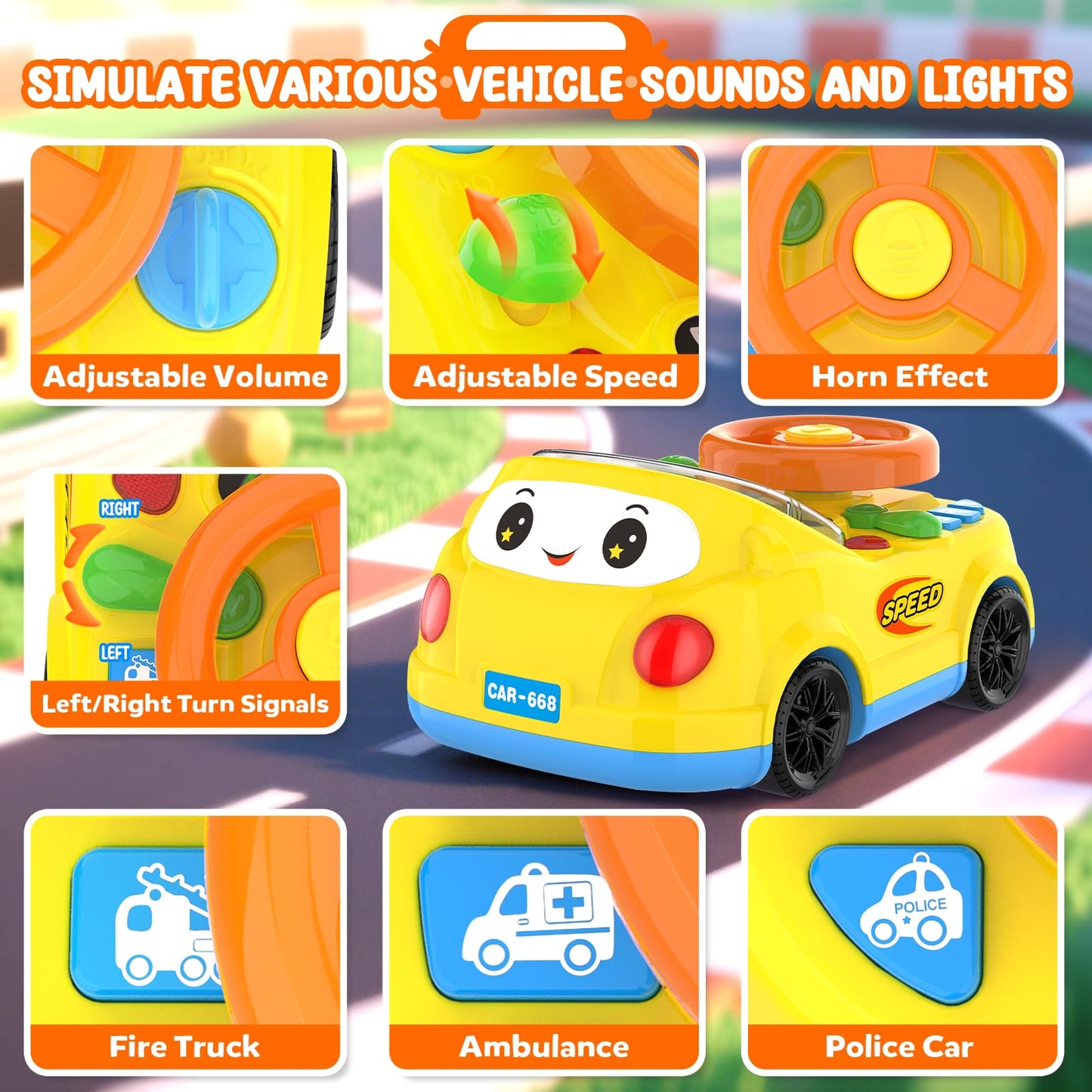 Toys for Boys Ages 2-4 - 3-in-1 Toddler Remote Control & Push Car & Musical Racing Adventure Steering Wheel Driving Game, Intera