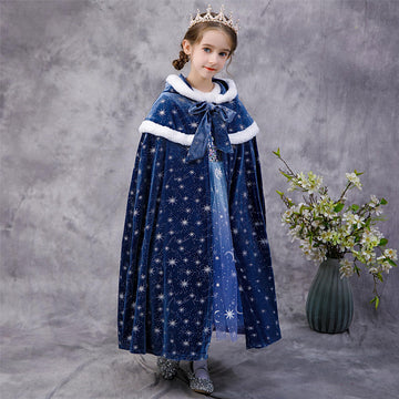 Purfeel 2024 Girls Fleece Warm Hooded Cape Kids Princess Cape For Elsa 7-10Years
