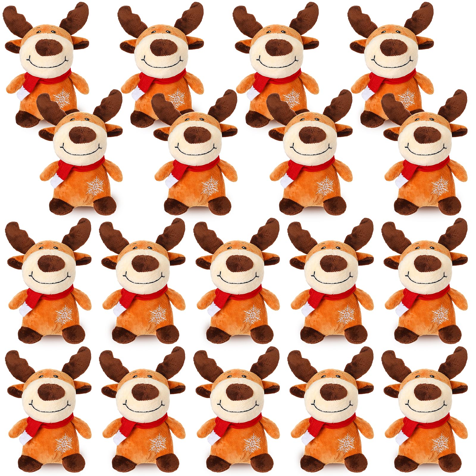 Liliful 16 Pack 8 Inch Stuffed Deer Toys, Xmas Plush Elk With Red Scarf, Stuffed Animal Gifts For Boys Girls, Christmas Decorati