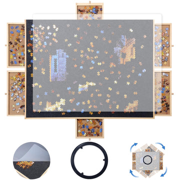 1500 Piece Puzzle Board,Wooden Jigsaw Puzzle Board With Drawers 35   X 27   Portable Puzzle Table Rotating Puzzle Table With Cov