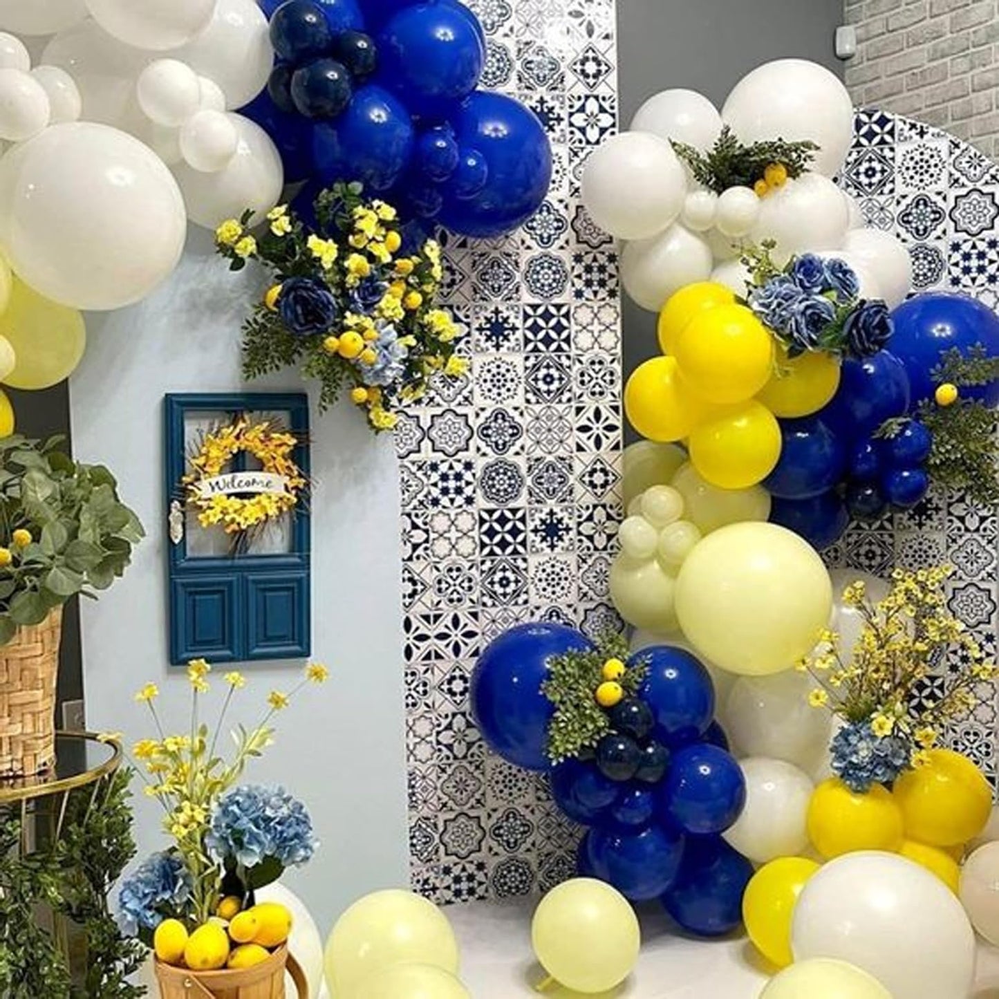 Blue Balloon, Blue And Yellow Balloons Set, 50Pcs 12 Inch Royal Blue Yellow White Balloons Confetti Blue Yellow Latex Balloons F