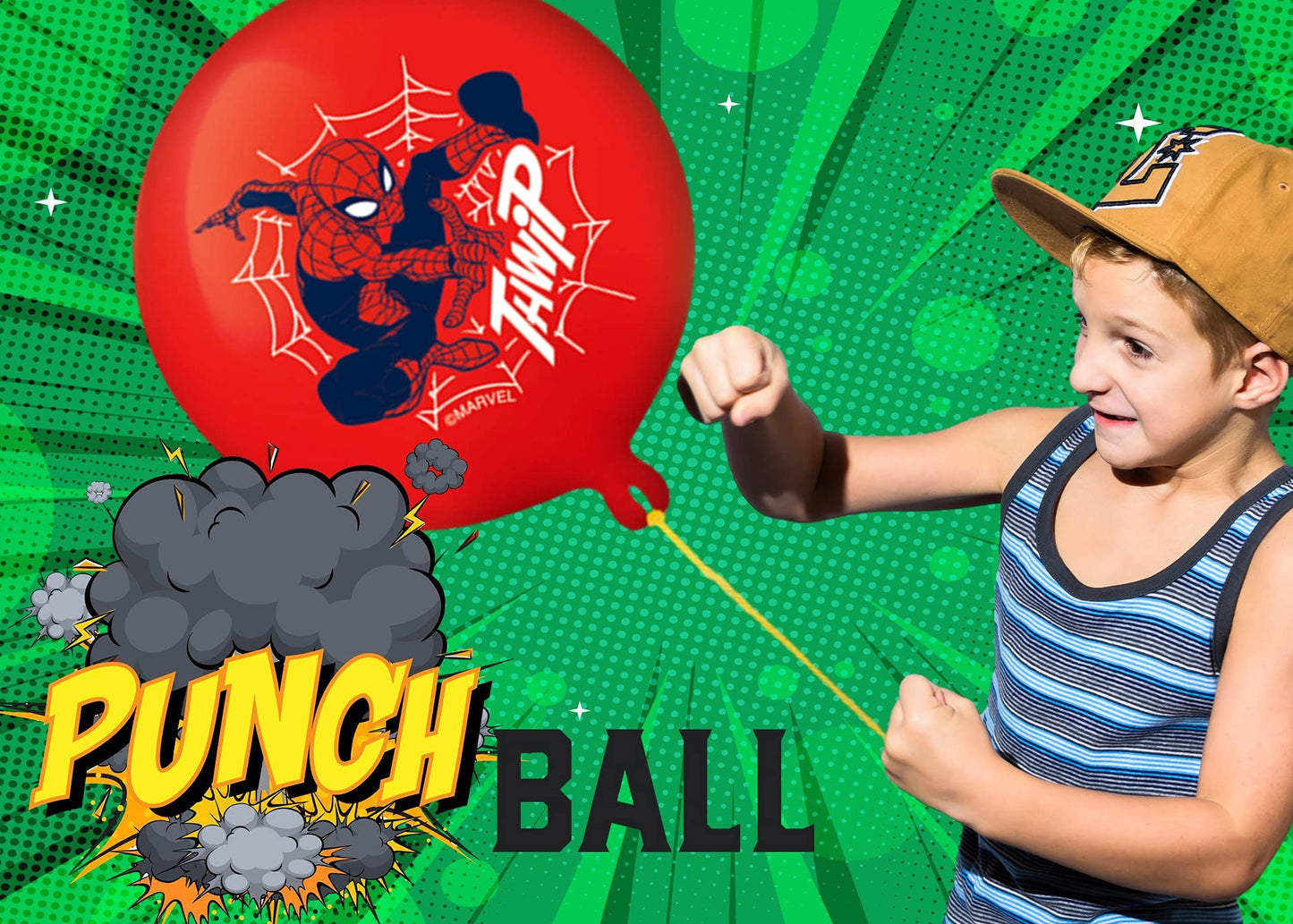 JA-RU Punch Balloons for Kids - 1 Pack of 2 Inflatable Rubber Toys, Marvel Avengers & Spiderman, Fun Birthday Decorations, Punch Balloon