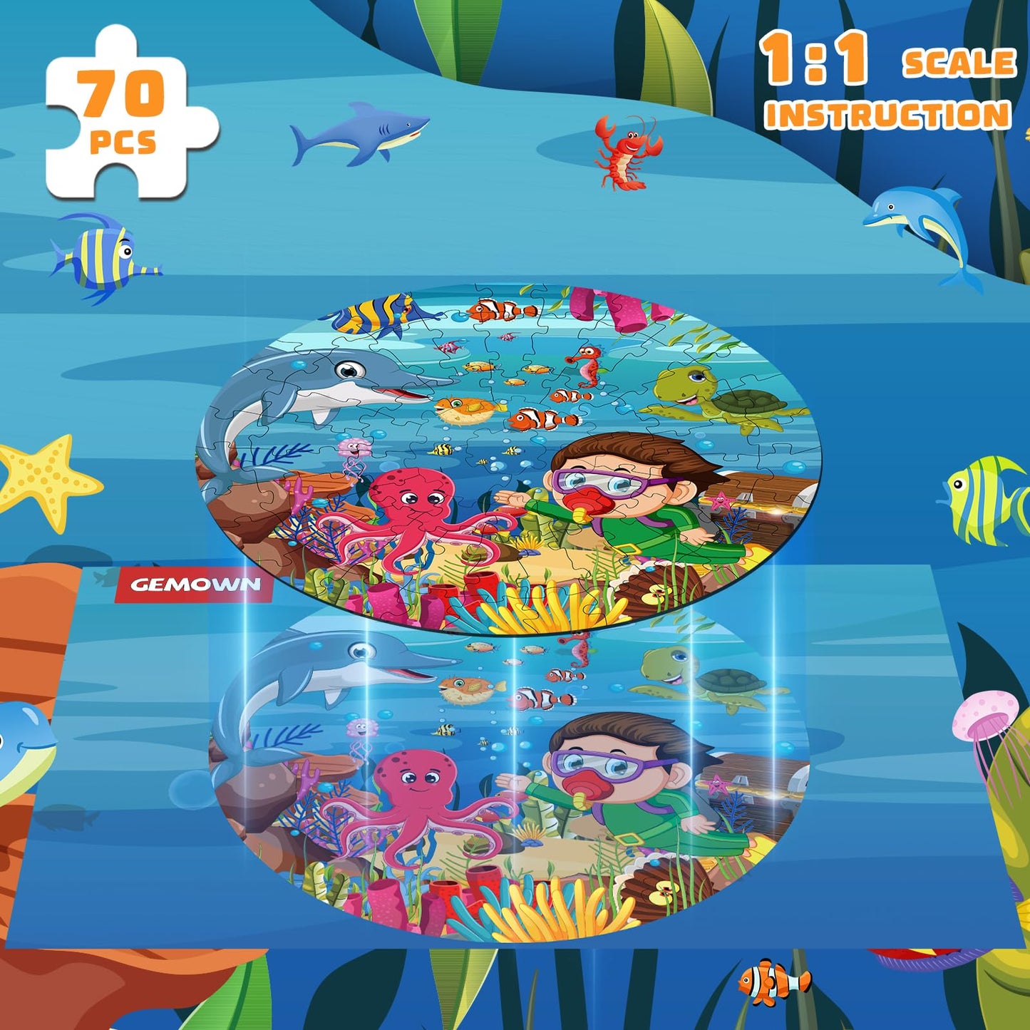 Floor Puzzles For Kids Ages 3-10 - Large 70 Piece Round Toddler Jigsaw Puzzles Toys - Preschool Learning Educational Gift (Ocean