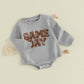 Fybitbo Baby Football Outfit Girl Boy Game Day Sweatshirt/Shirt Onesie Long Sleeve Sweater Romper Fall Winter Clothes (Grey Foot