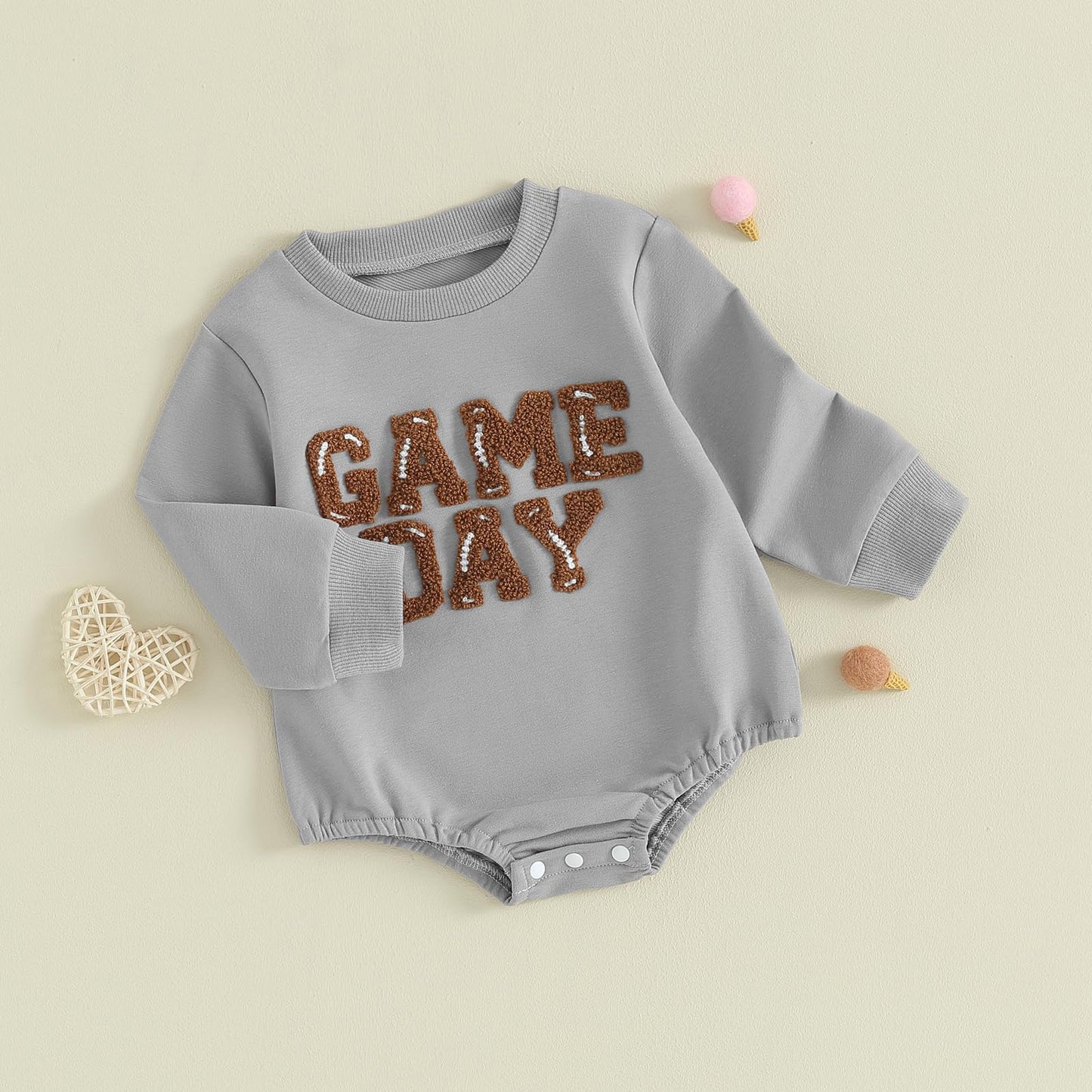 Fybitbo Baby Football Outfit Girl Boy Game Day Sweatshirt/Shirt Onesie Long Sleeve Sweater Romper Fall Winter Clothes (Grey Foot