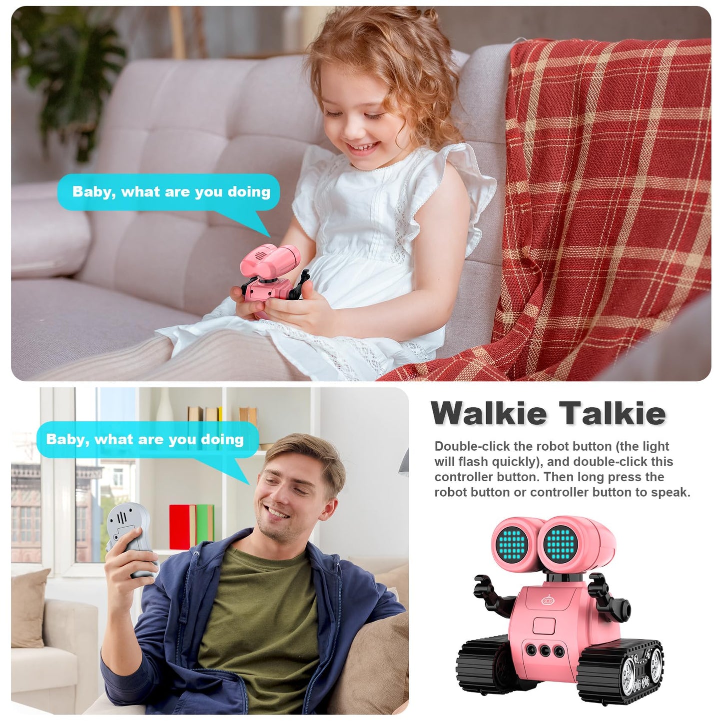 Hamourd Robot Toys for Girls, Robots with Walkie-Talkie Function, Gesture Sensing, Flexible Head & Arms, Programming Motion, Fle