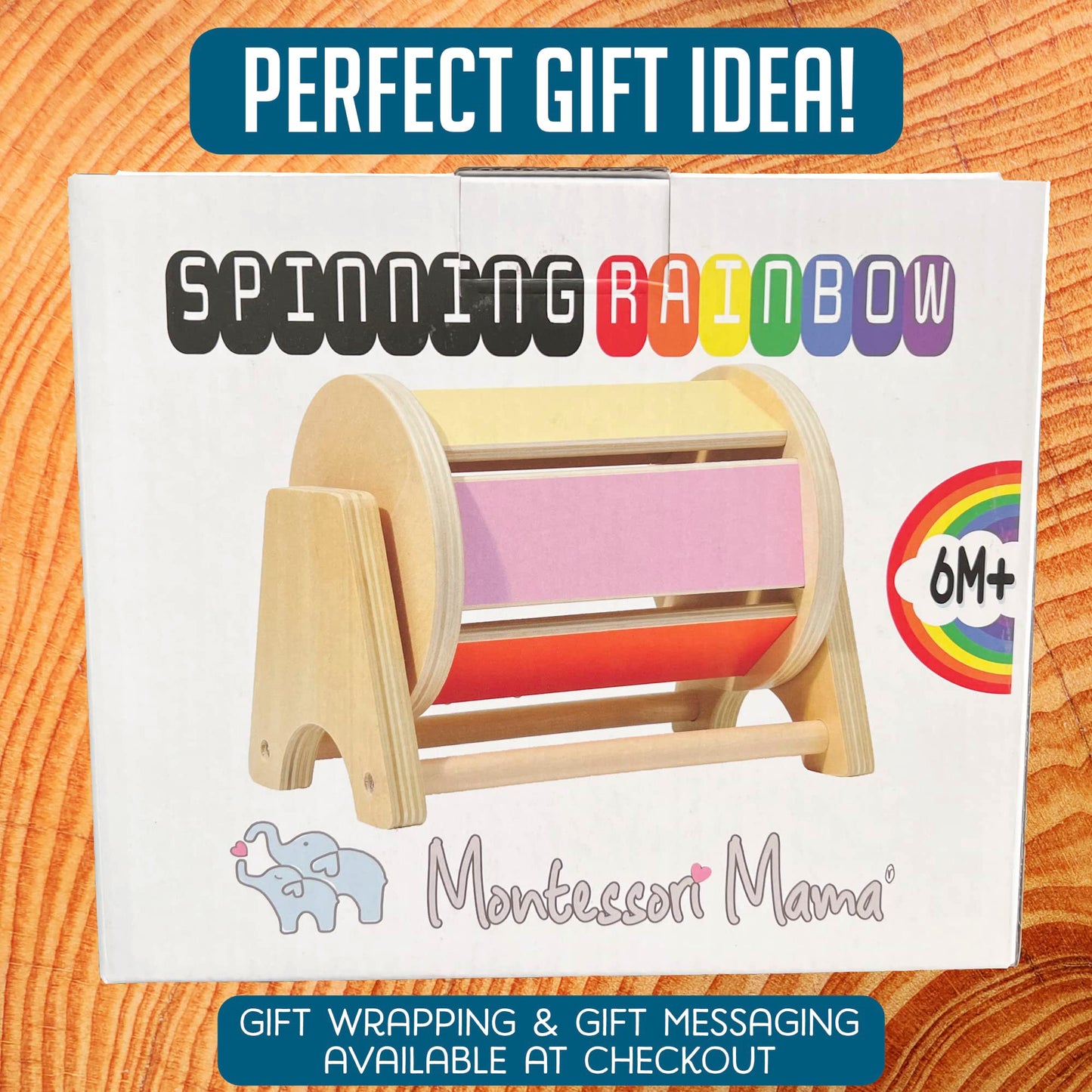 Montessori Mama Spinning Rainbow Drum: Montessori Toys for Babies 0-6 Months Wood-Constructed Educational Montessori Baby Toys f