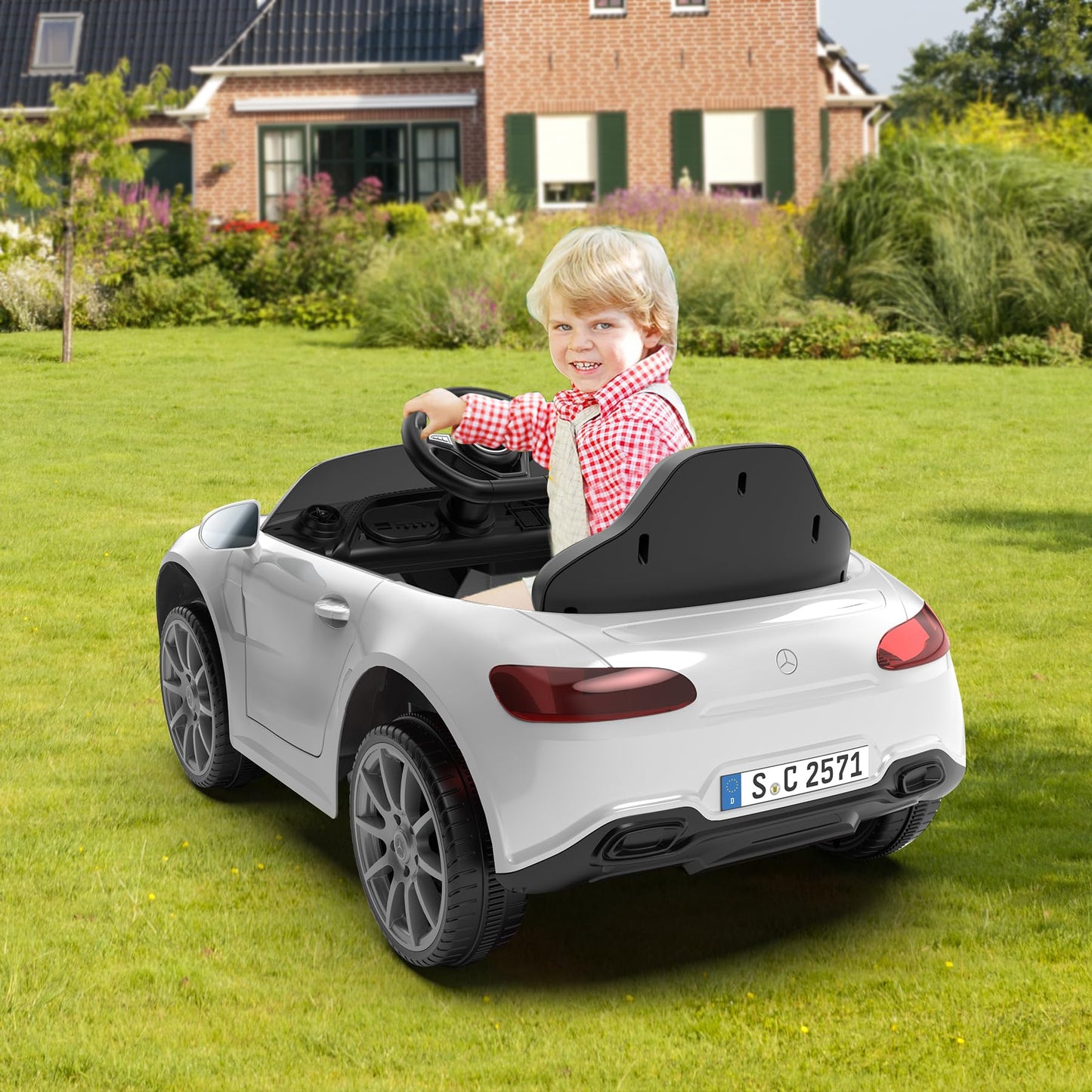 12V Kids Ride On Car With 2.4G Remote Control,Battery Powered Electric Car Ride On Vehicle Double Doors, 5 Point Safety Belt,Led Light (Sc-White)