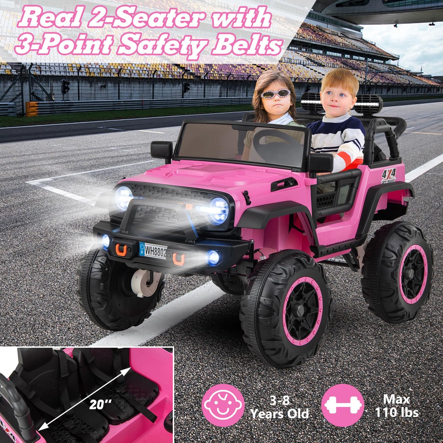 OLAKIDS 24V Ride On Car, 2WD/4WD Switchable 2 Seater Kids' Electric Vehicle Jeep Truck with 20'' Wide Seat, 4X550W Power Wheels,