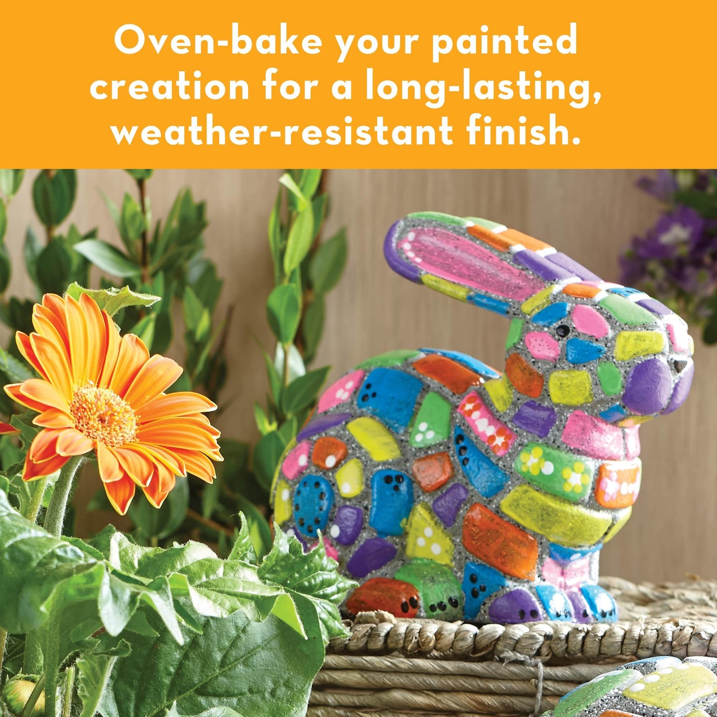 Mindware Paint Your Own Stone Bunny Rabbit - Mosaic Stepping Stone Craft Kit For Kids Includes Paint And Brush, Made Of Weather Resistant Cement