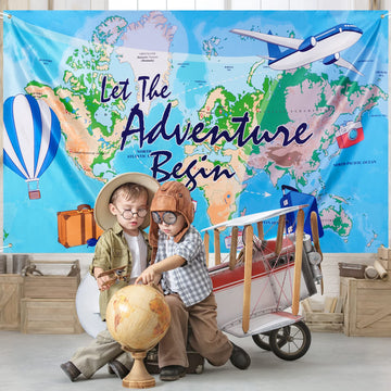 Wernnsai Bon Voyage Party Backdrop - 73'' X 43'' Travel Themed Birthday Party Decorations Adventure Awaits Around The World Photo Background Adventure Time Banner Classroom Graduation Going Away Decor