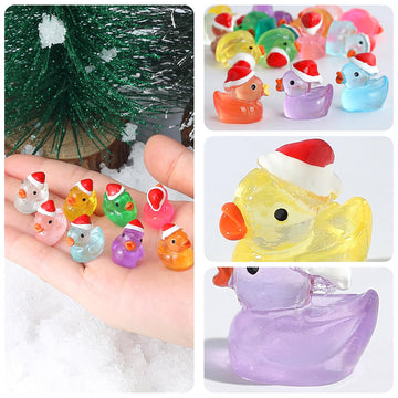ROMROC 160Pcs Luminous Mini Christmas Resin Duck Miniature Glow in The Dark Ducks Christmas Decor Aquarium Ornament Dollhouse De