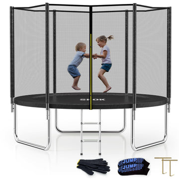 Skok Black Trampolines 10Ft Recreational Trampoline With Enclosure Net, Outdoor Trampoline For Kids And Adults, Astm Approved, W