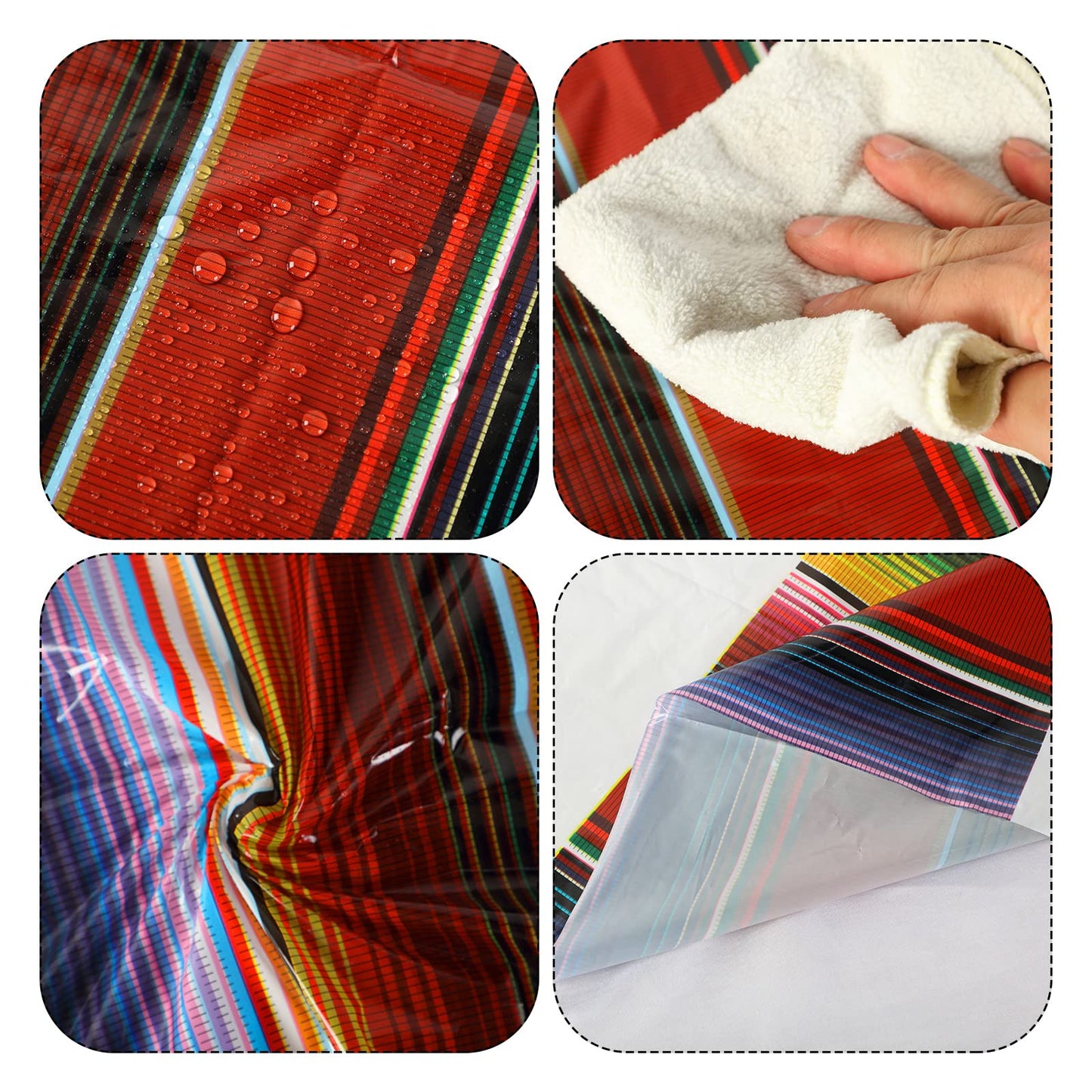 Remagr 3 Pcs Mexican Fiesta Tablecloth 108 x 54 Inch Plastic Striped Table Cover for Mexican Fiesta Party Decorations Supplies(W