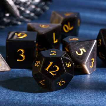 Udixi Gemstone Dice Set D&D Rpg Silver Sheen Obsidian Dice With Gift Case For Dungeons And Dragons Role Palying Games And Tablet