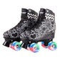 Skate Gear Extra Support Quad Roller Skates For Kids And Adults (Graphic Black W Led, Youth 2)