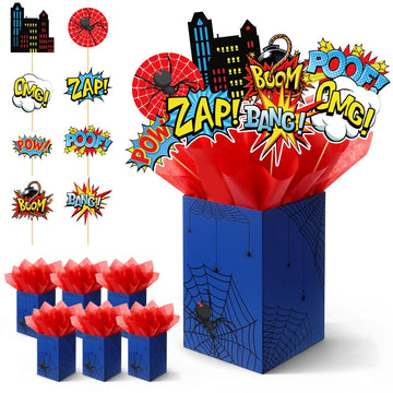 MotiMind 6 Sets 74 Pcs Spider Party Centerpieces Spider themed Party Decorations Table Toppers with Box Circus Sound Effect Cuto