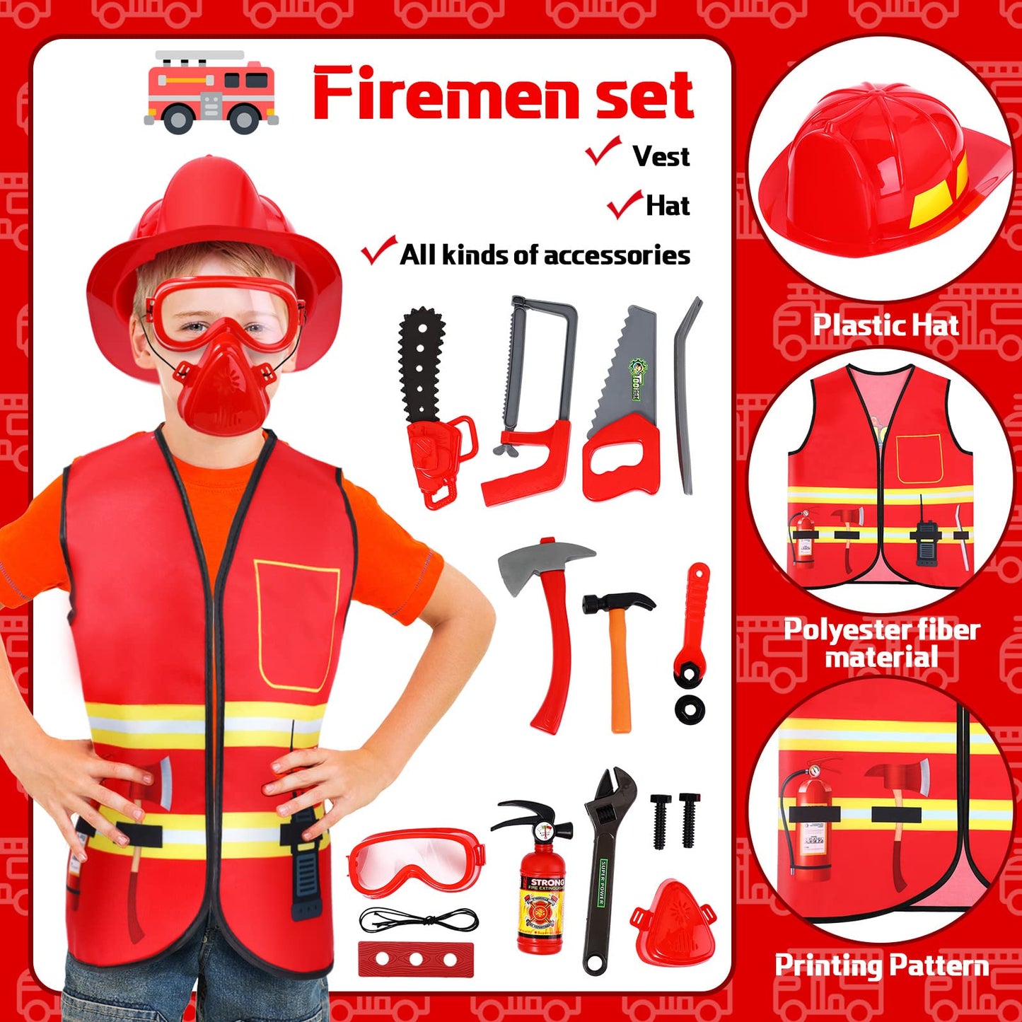 Deekin 5 Sets Kids Dressing up Costumes  Toddler Dressing up and Play for Age 3-7  Construction Worker  Police  Firefighter  Doctor  Surgeon Vest for Boys Girls Pretend Role Accessories